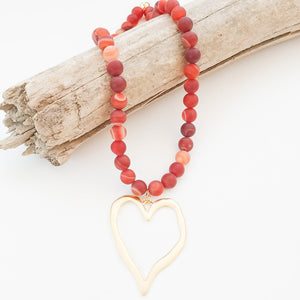 Gemstone Beaded Necklace w/ XL Heart