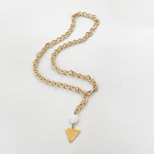 Adjustable Washer Chain Necklace w/ Pearl Triangle