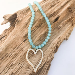 Gemstone Beaded Necklace w/ XL Heart