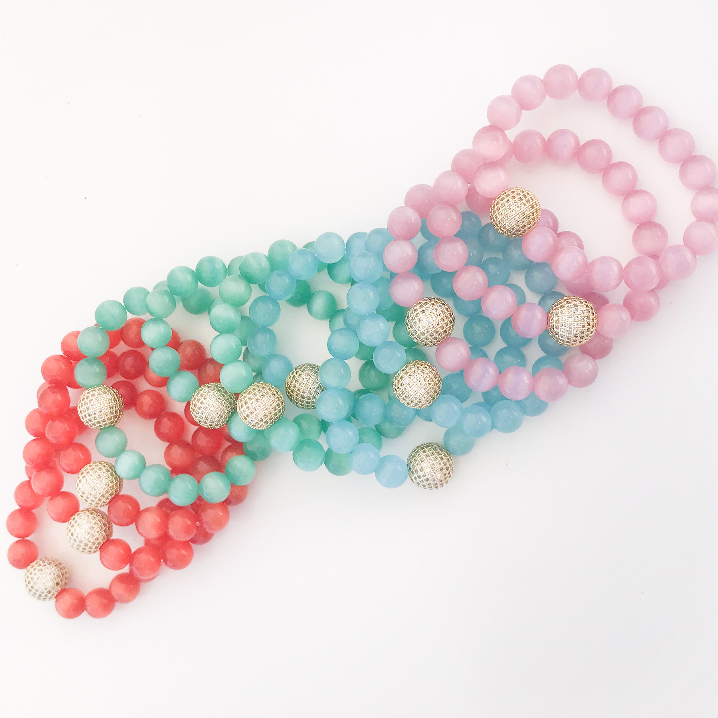Gemstone Pave Ball Bracelets