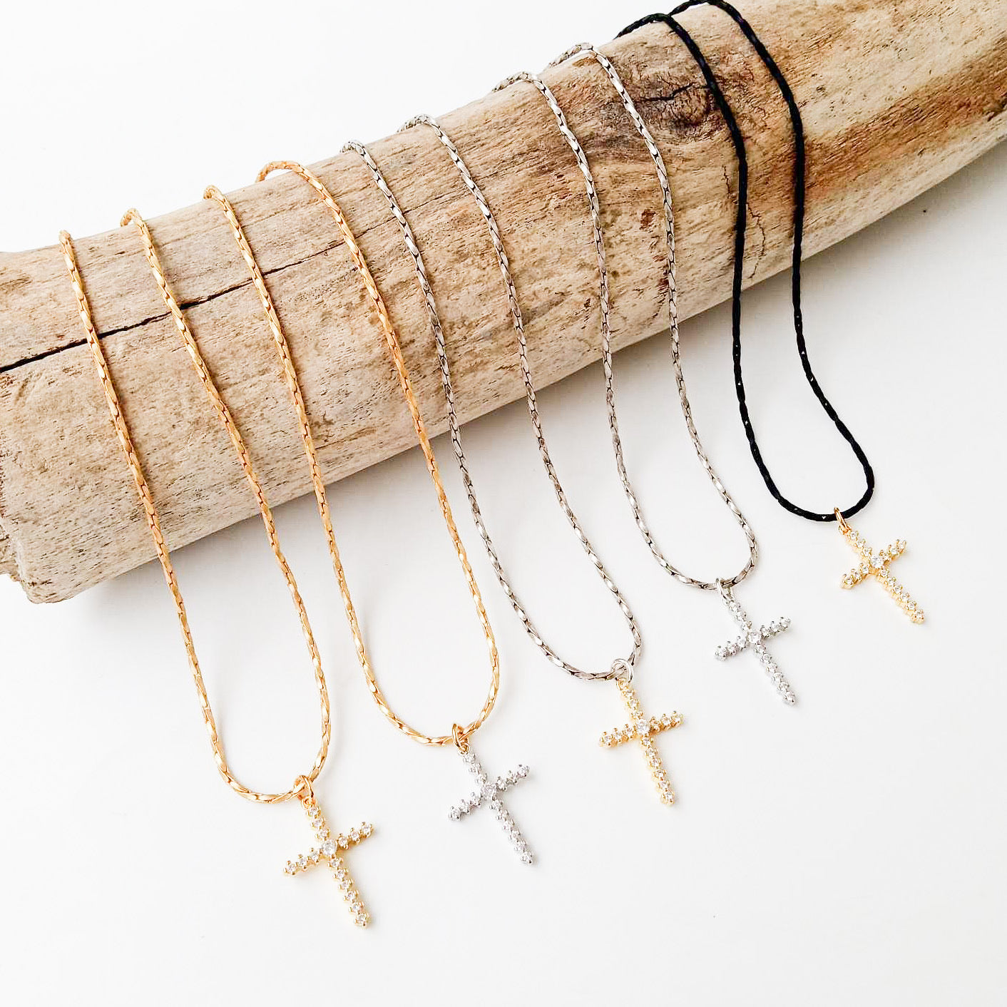 Petite Rope Chain 16” W/ CZ Cross