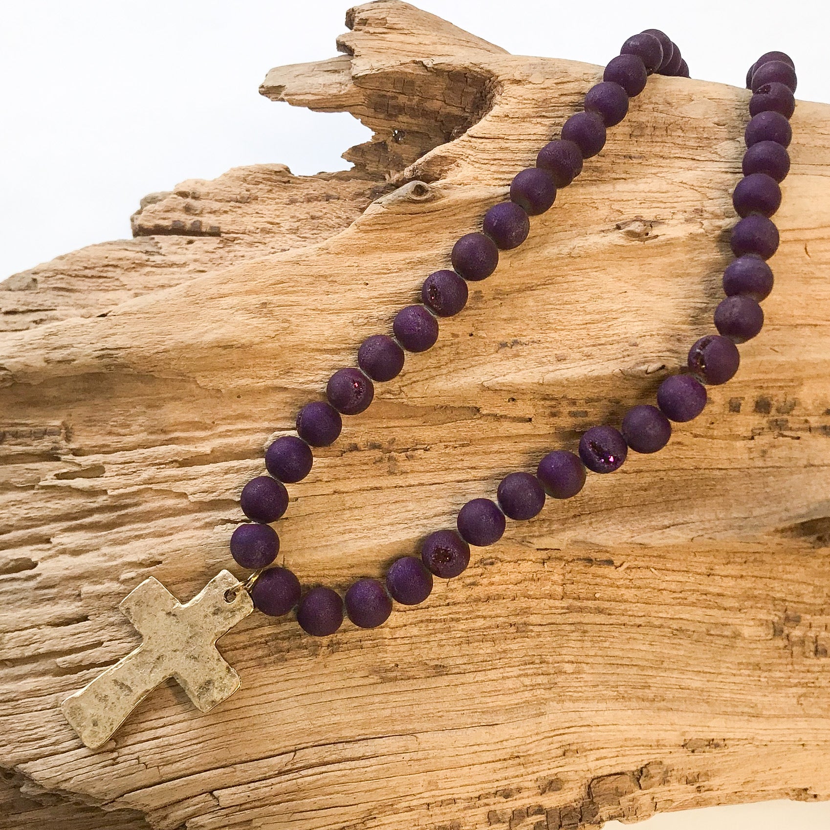 Gemstone Hammered Cross Necklace