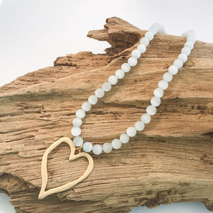 Gemstone Beaded Necklace w/ XL Heart