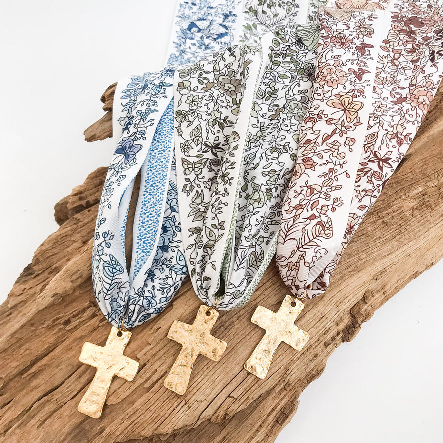 Hammered Cross on Scarf Necklace