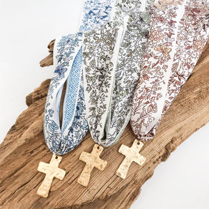 Hammered Cross on Scarf Necklace