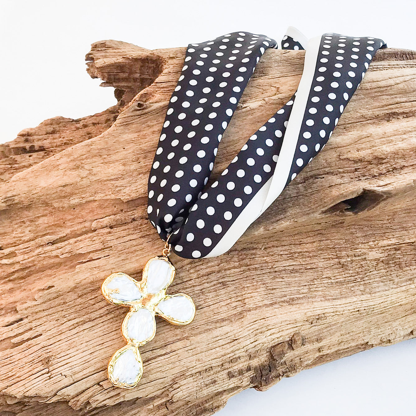 Esther Pearl Cross on Scarf Necklace