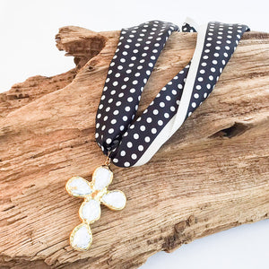 Esther Pearl Cross on Scarf Necklace