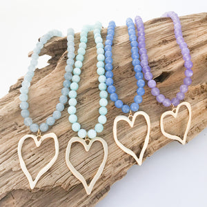 Gemstone Beaded Necklace w/ XL Heart