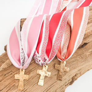 Hammered Cross on Scarf Necklace