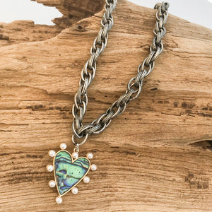 Pearl Studded Heart on Twisted Etched Chain