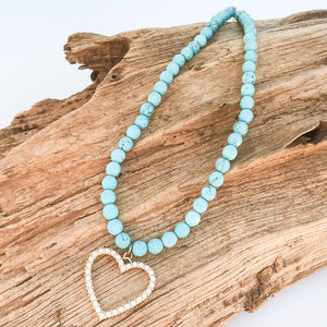 8mm Gemstone Necklace with Pearl Heart
