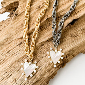 Pearl Studded Heart on Twisted Etched Chain