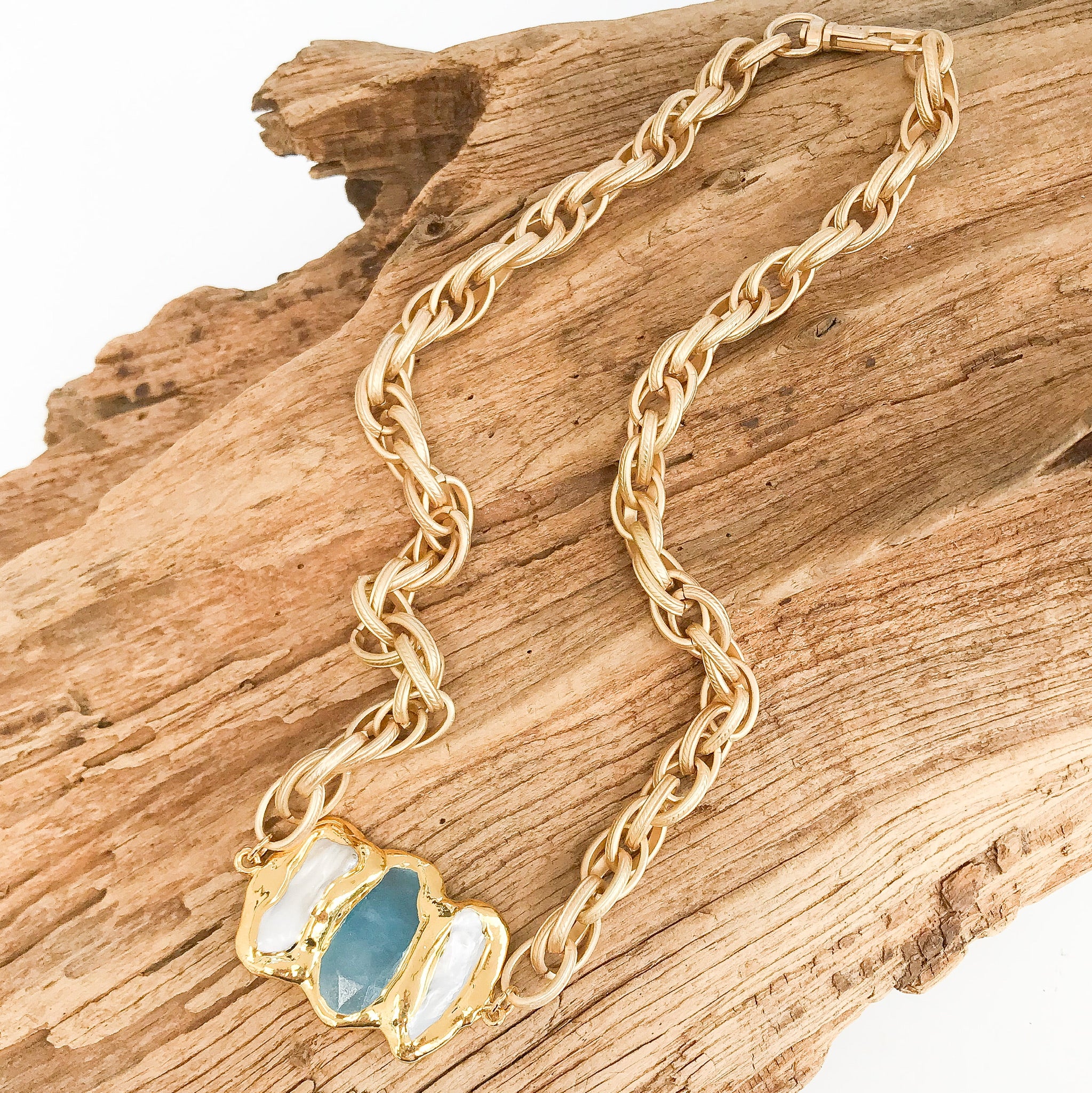 Triple Pearl on Twisted Etched Necklace