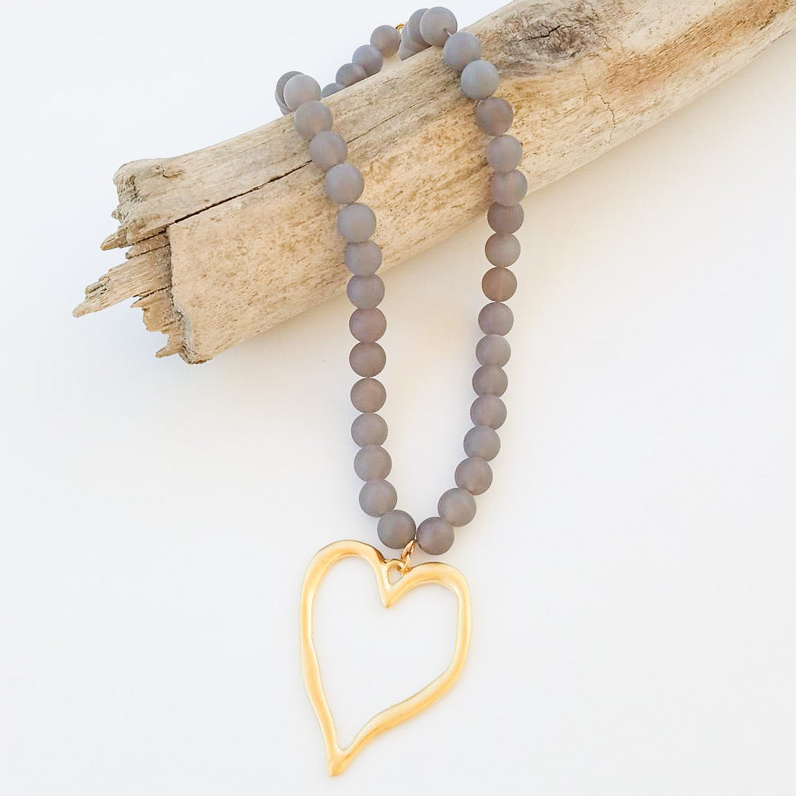 Gemstone Beaded Necklace w/ XL Heart