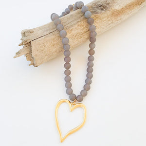 Gemstone Beaded Necklace w/ XL Heart