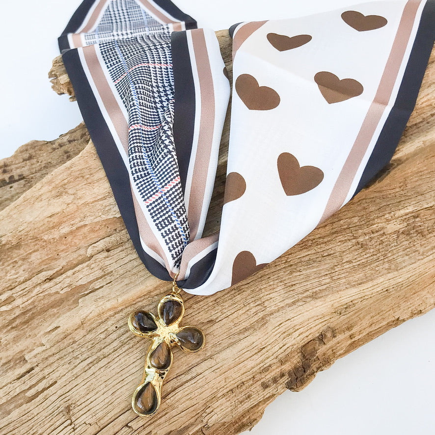 Gemstone Cross on Scarf Necklace