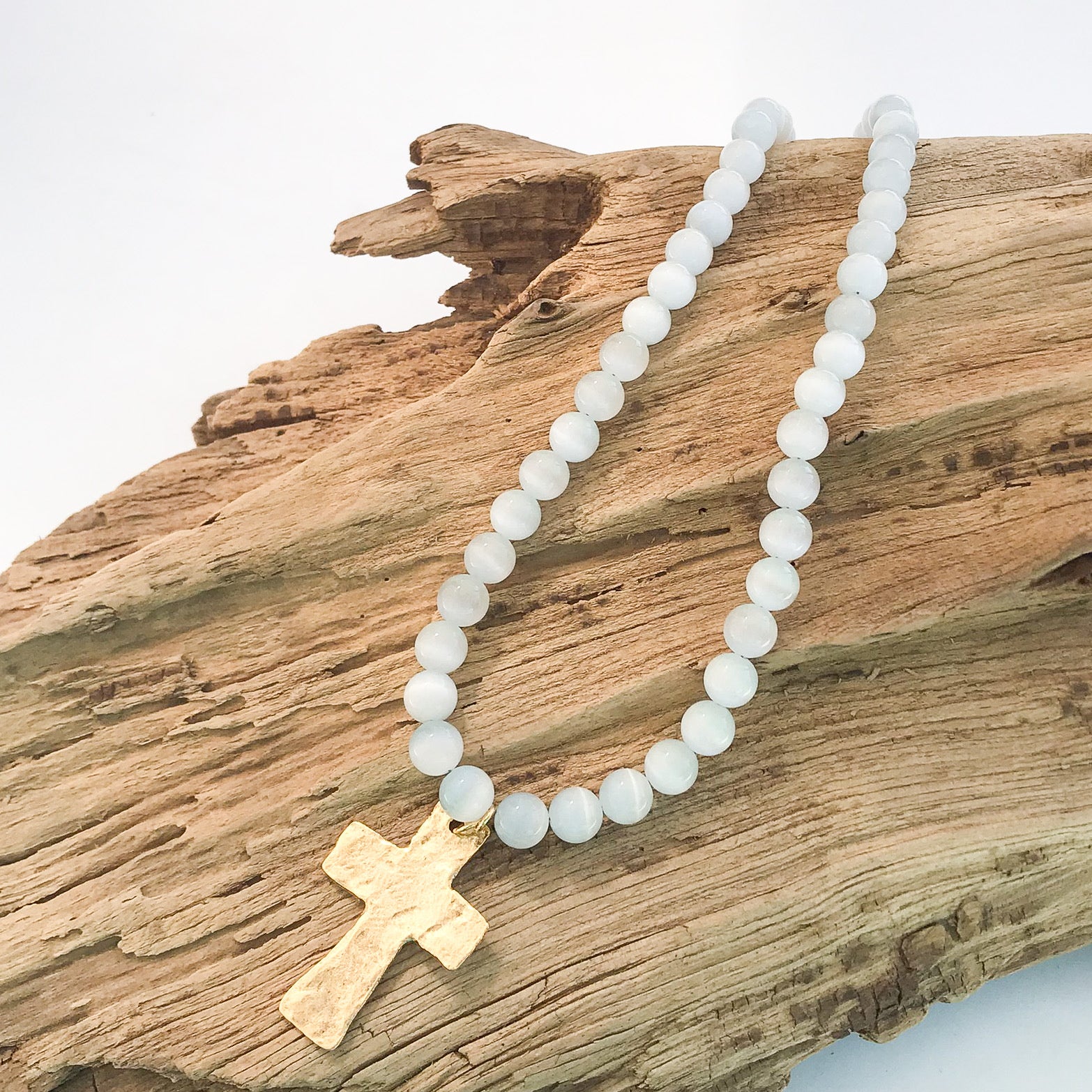 Gemstone Hammered Cross Necklace