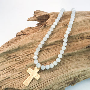 Gemstone Hammered Cross Necklace