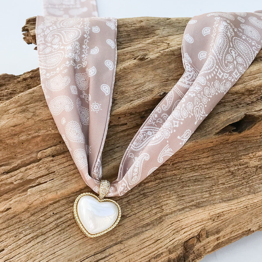 Puff Pearl Heart on Scarf Necklace