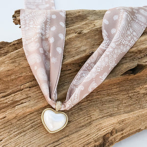 Puff Pearl Heart on Scarf Necklace