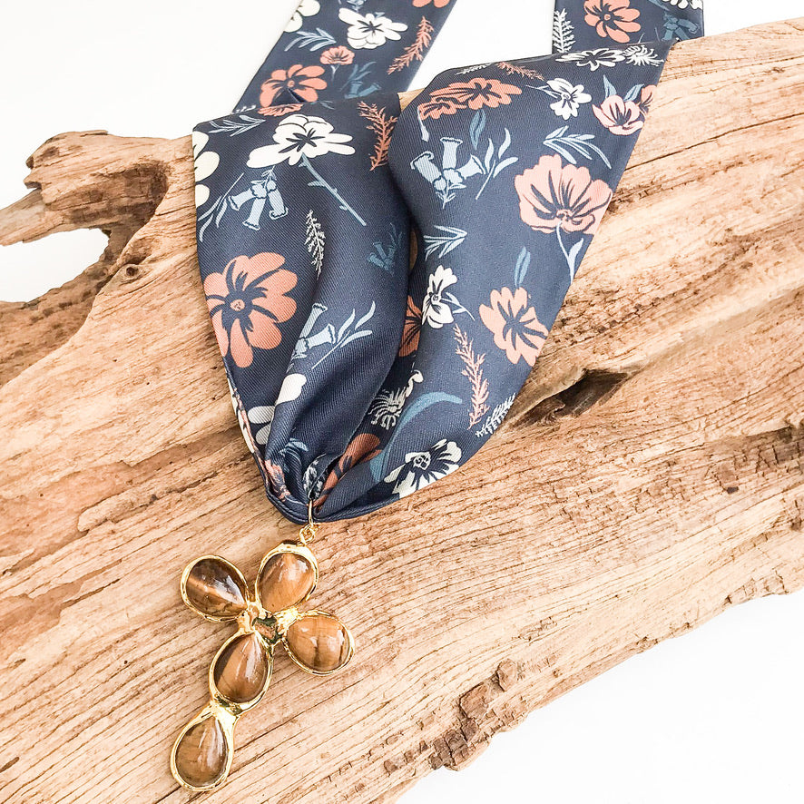 Esther Pearl Cross on Scarf Necklace