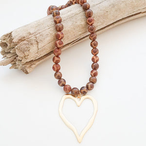 Gemstone Beaded Necklace w/ XL Heart