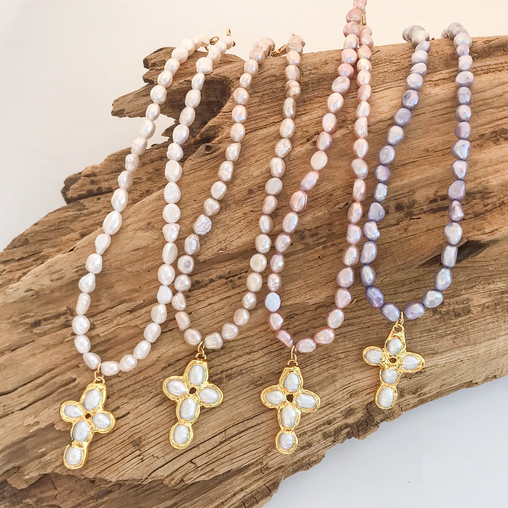 Mini Freshwater Pearl Cross on Freshwater Pearls