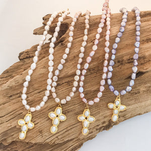Mini Freshwater Pearl Cross on Freshwater Pearls