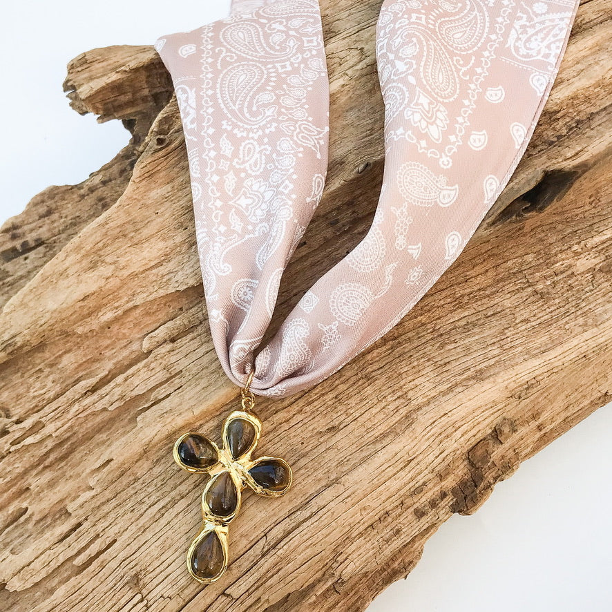 Gemstone Cross on Scarf Necklace