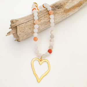 Gemstone Beaded Necklace w/ XL Heart