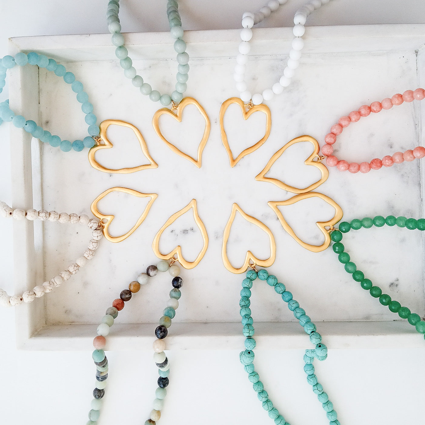 Gemstone Beaded Necklace w/ XL Heart