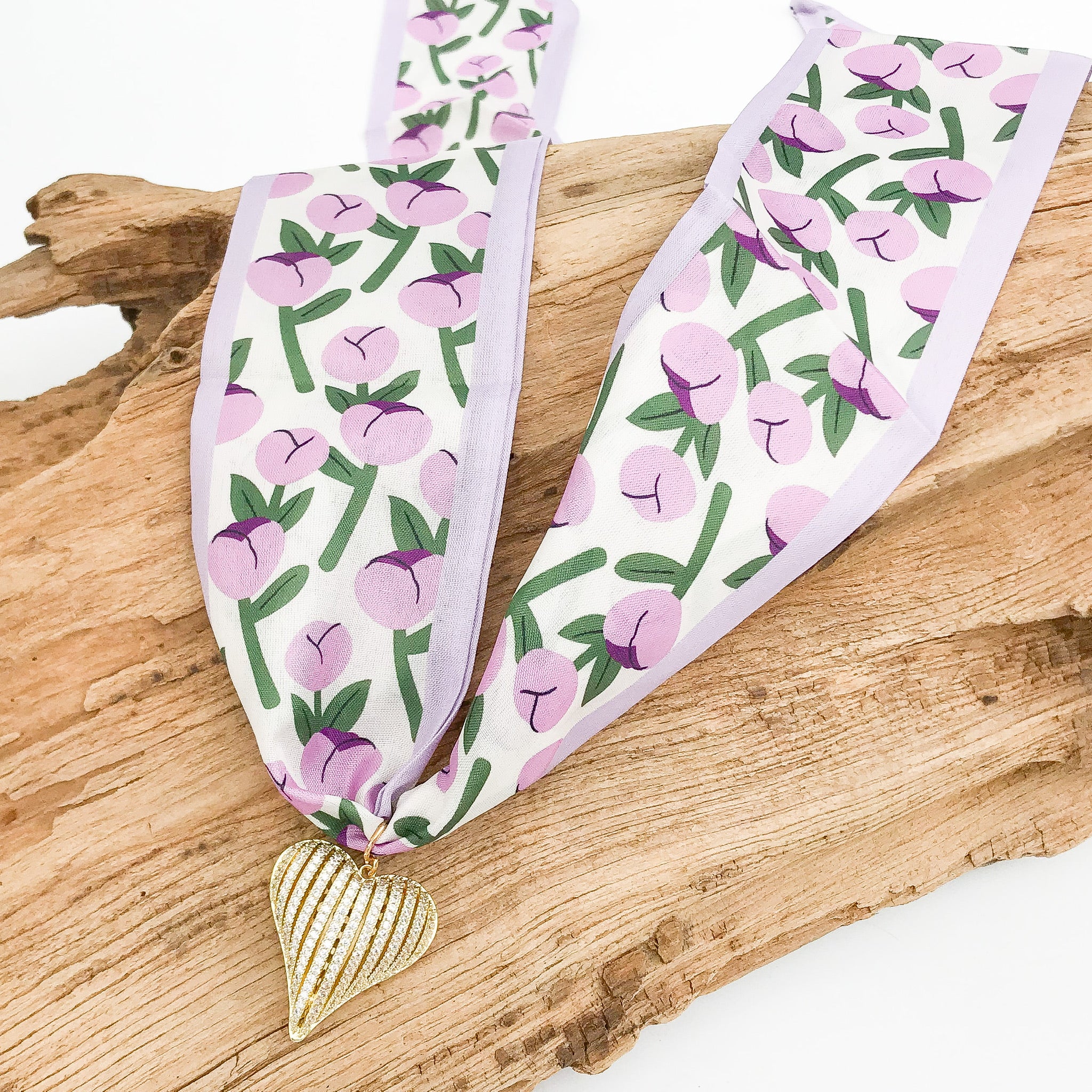 Ribbon CZ Heart On Scarf Necklace