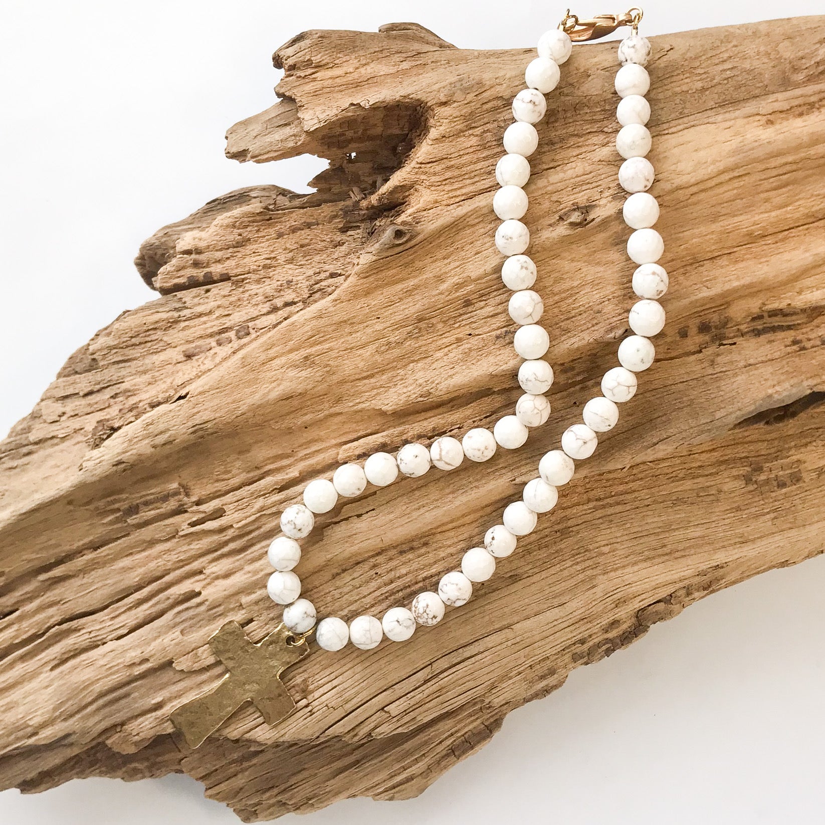 Gemstone Hammered Cross Necklace