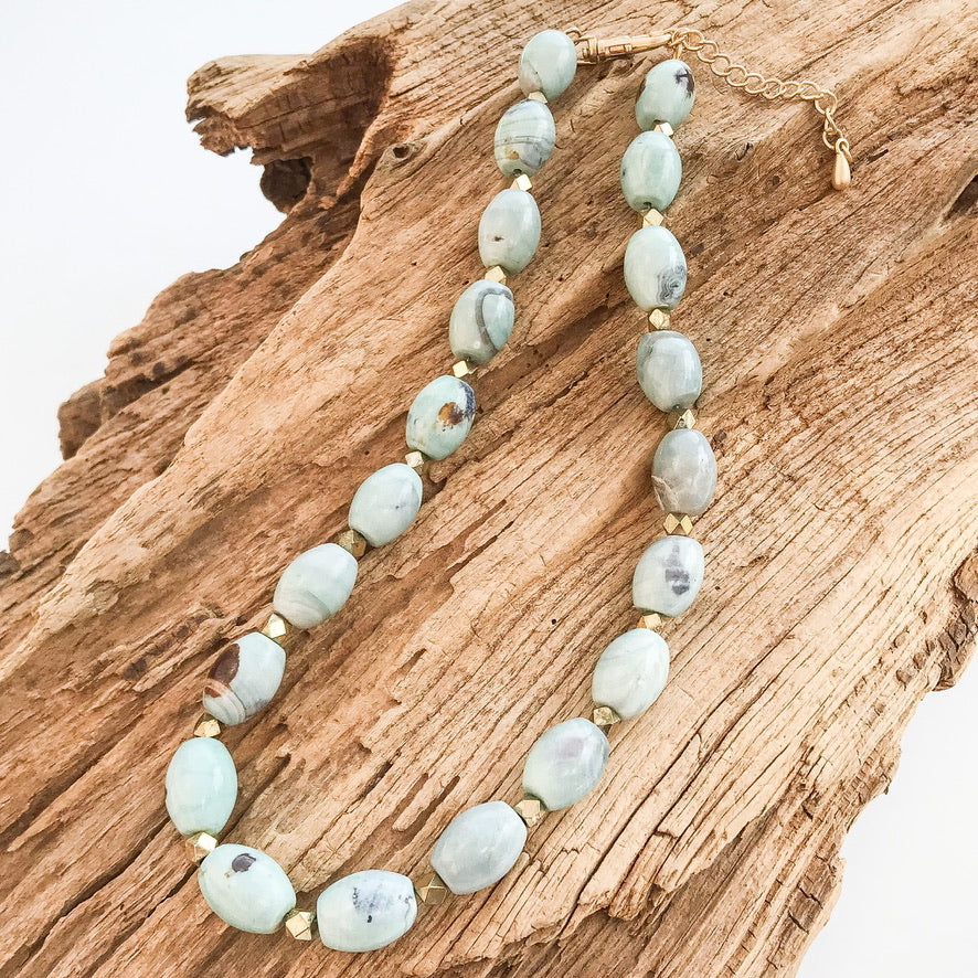 Oval Gemstone Brass Necklace