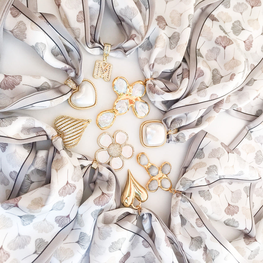 Puff Pearl Heart on Scarf Necklace