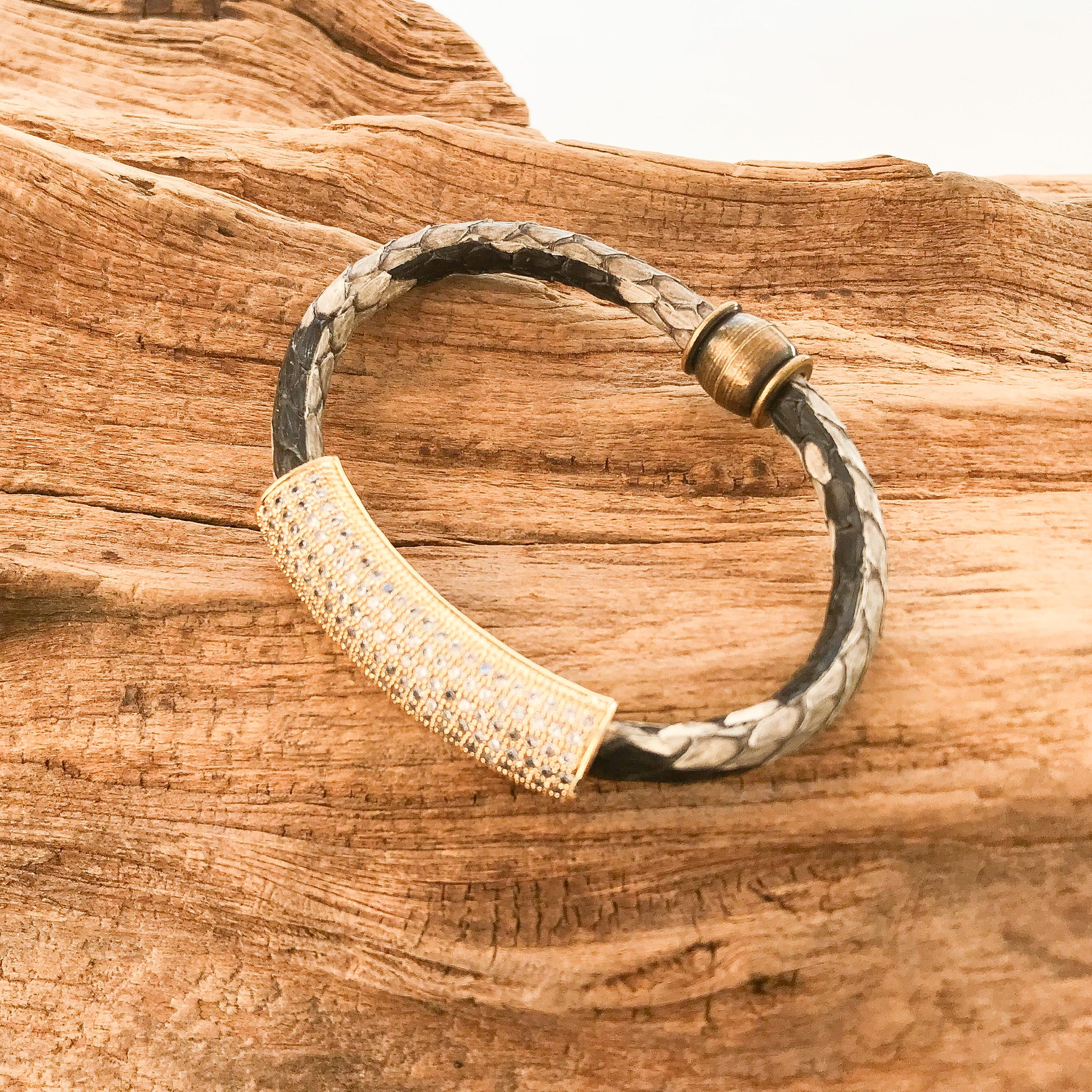 Pave Tube on Leather Bracelet