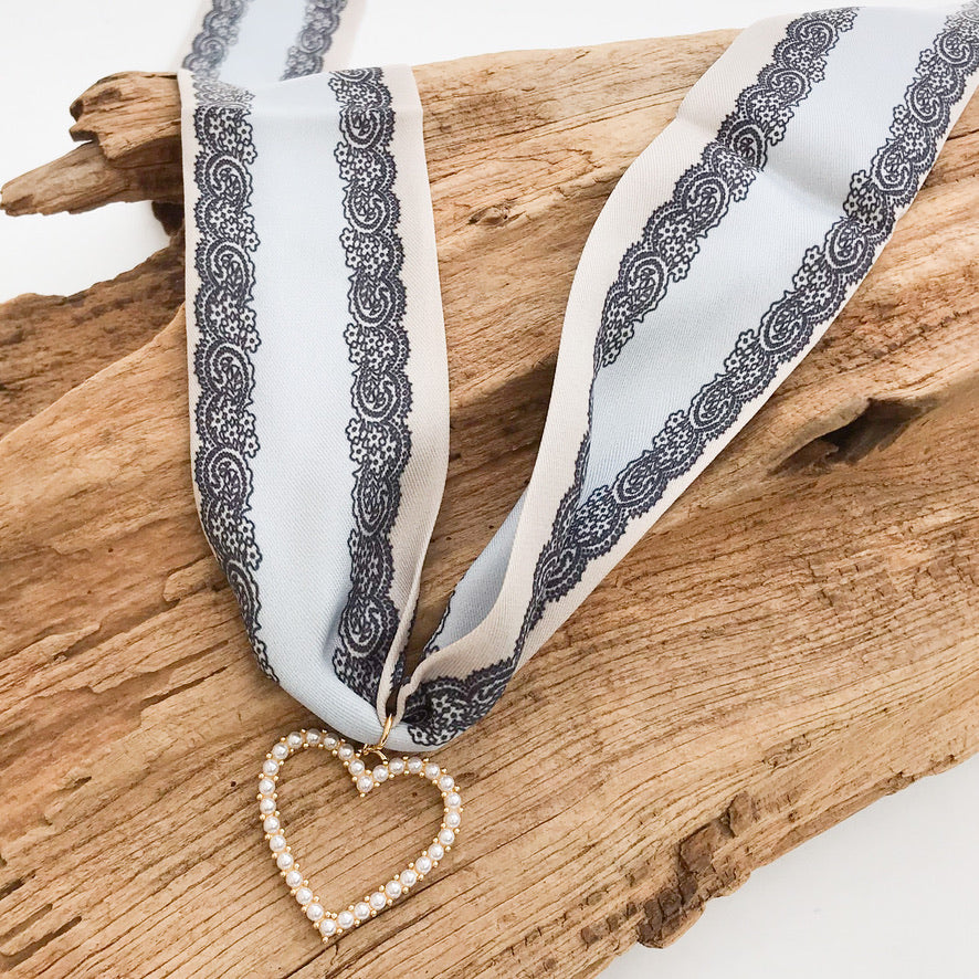 Pearl Open Heart on Scarf Necklace