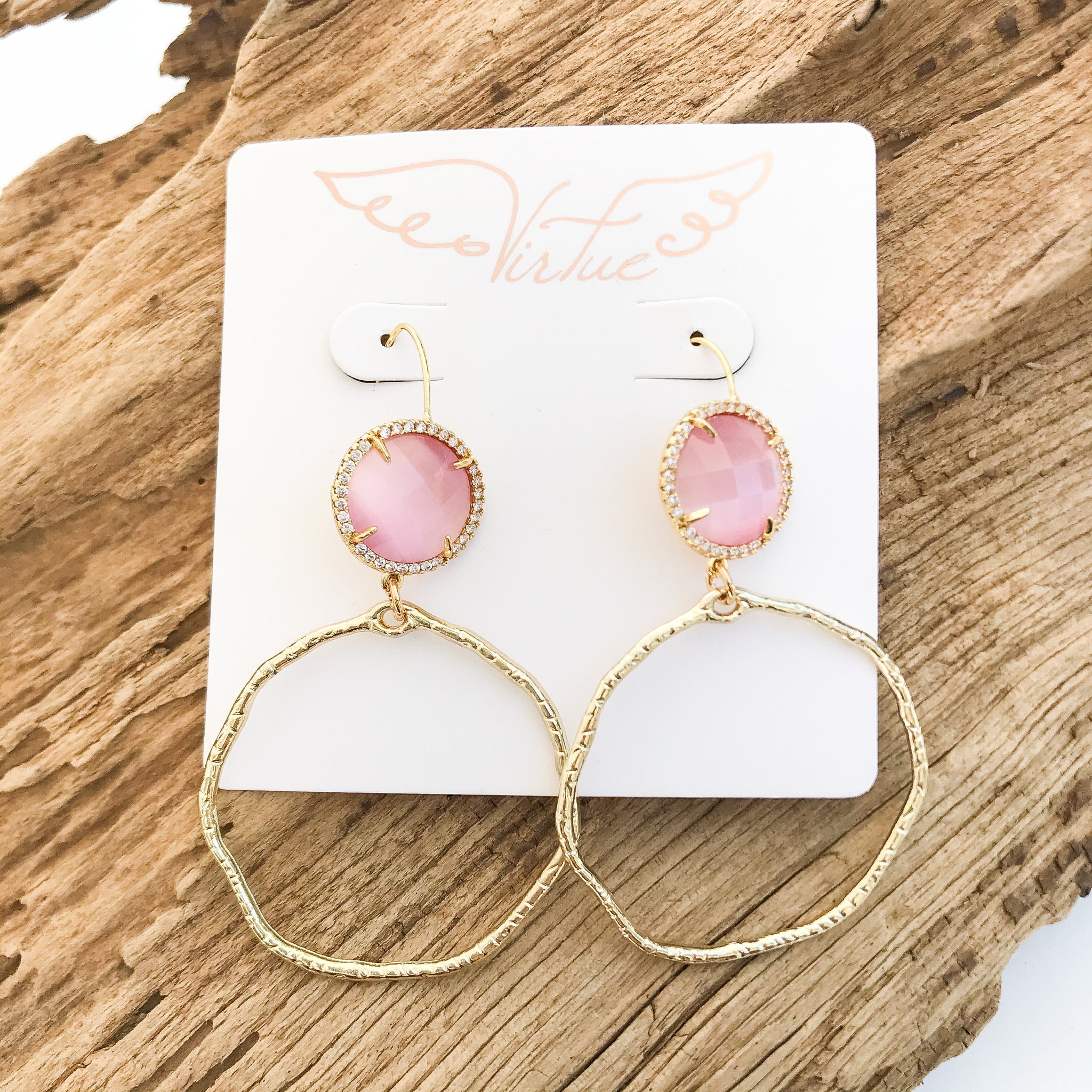 Gemstone Bezel Earrings w/ Branch Hoop