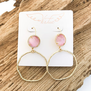 Gemstone Bezel Earrings w/ Branch Hoop