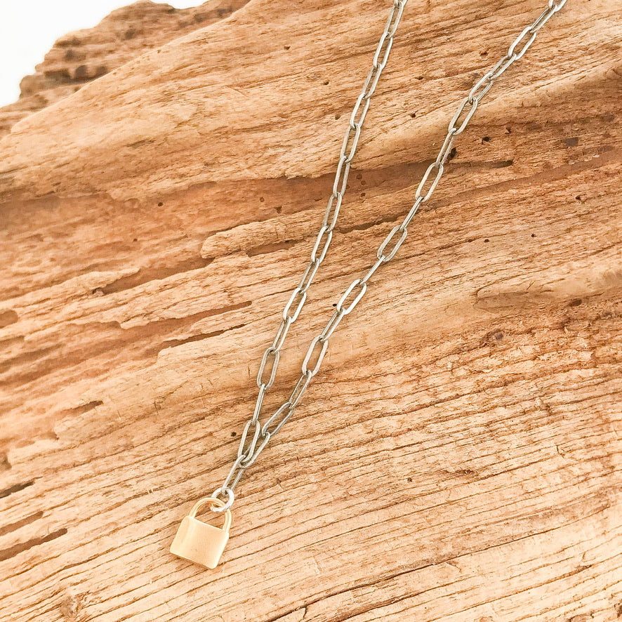Small Lock on Sm Paperclip Necklace