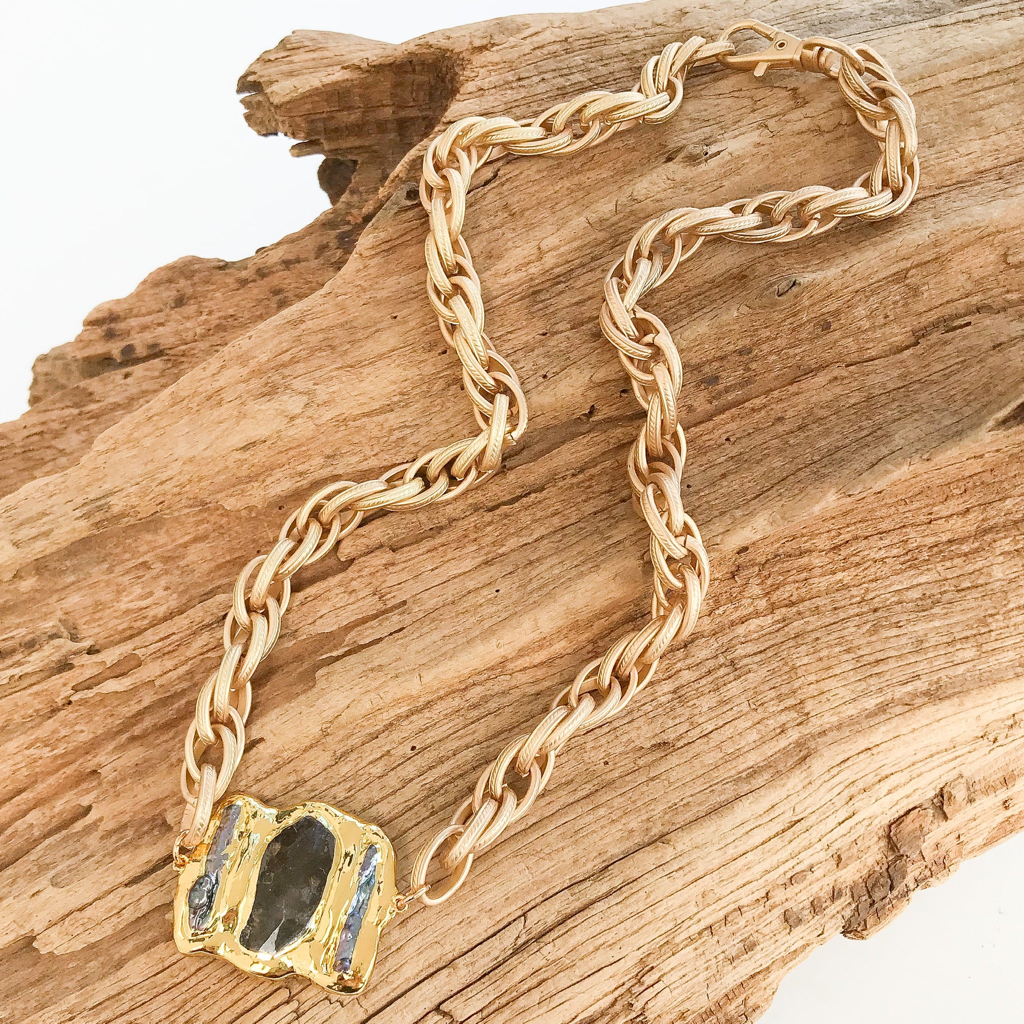 Triple Pearl on Twisted Etched Necklace