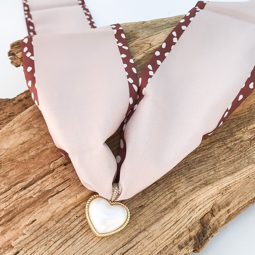 Puff Pearl Heart on Scarf Necklace