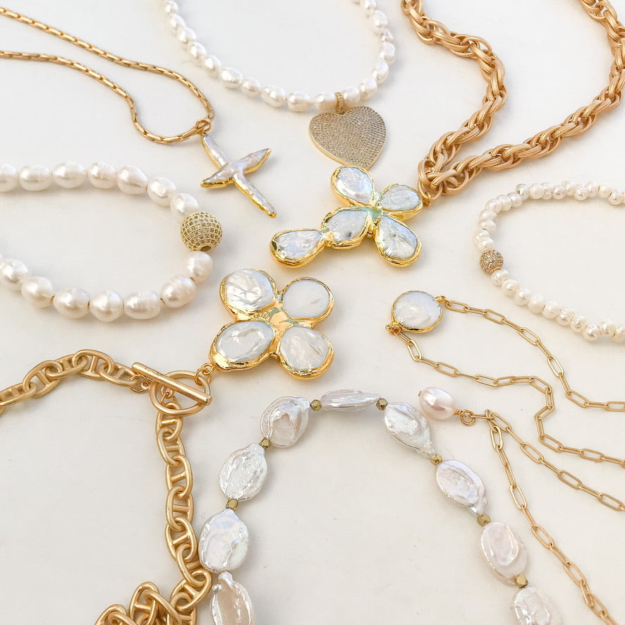 Pearl Clover Cross on Helix Necklace