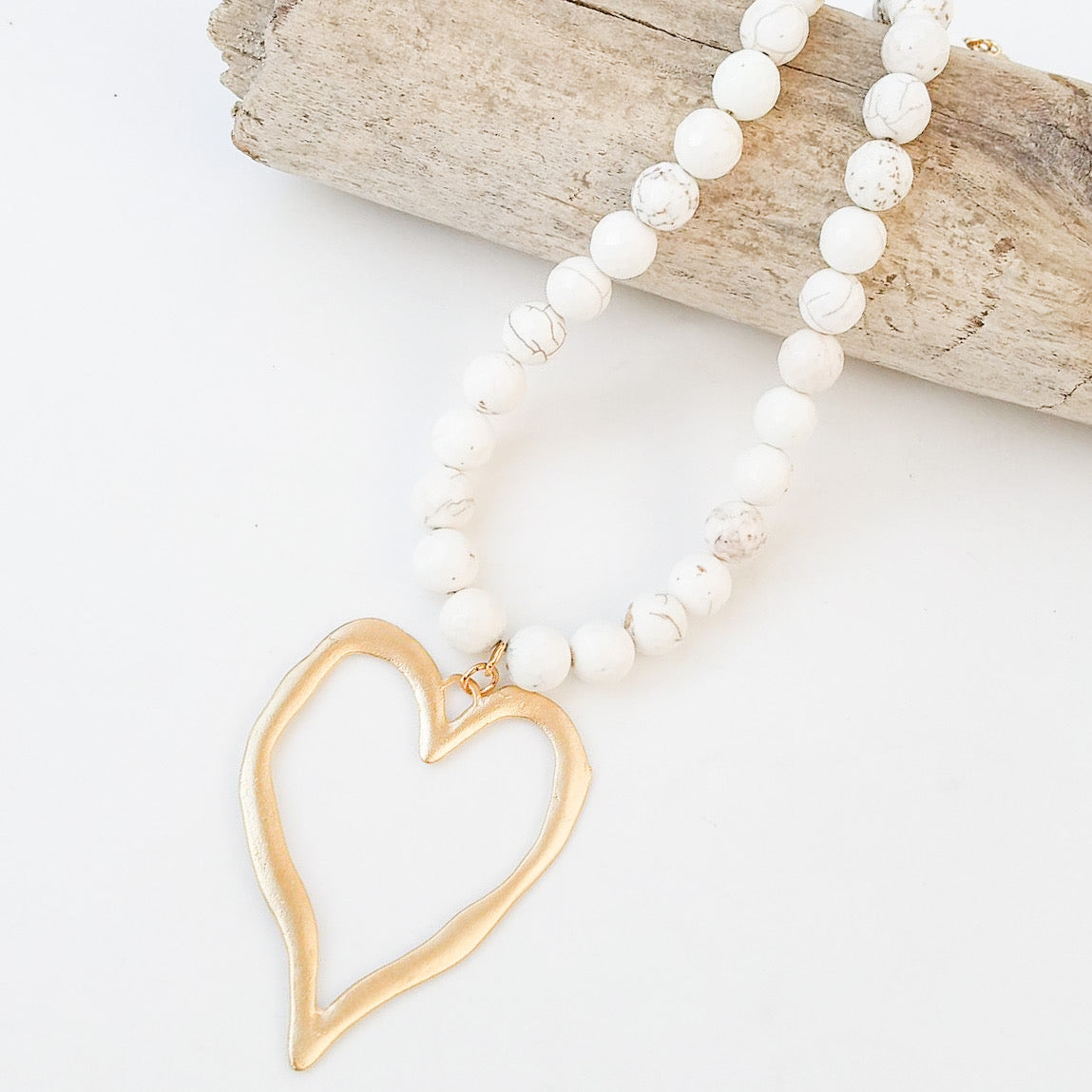 Gemstone Beaded Necklace w/ XL Heart