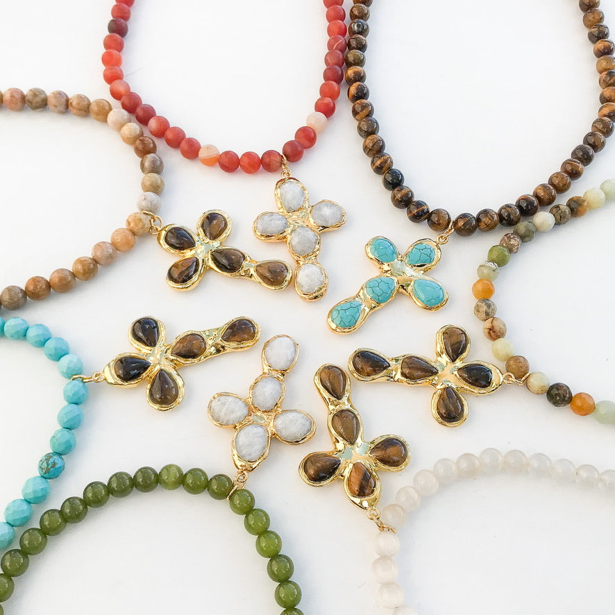 Gemstone Cross on 8mm Gemstone Necklace