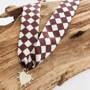Studded CZ Heart on Scarf Necklace