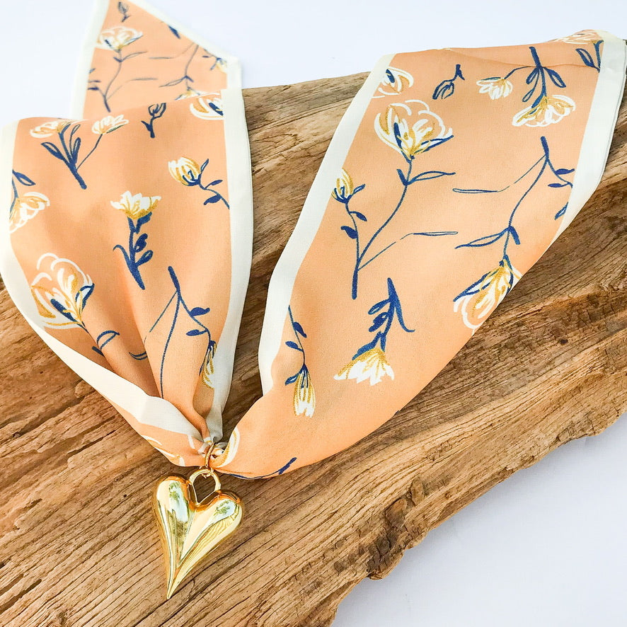 Puff Heart on Scarf Necklace