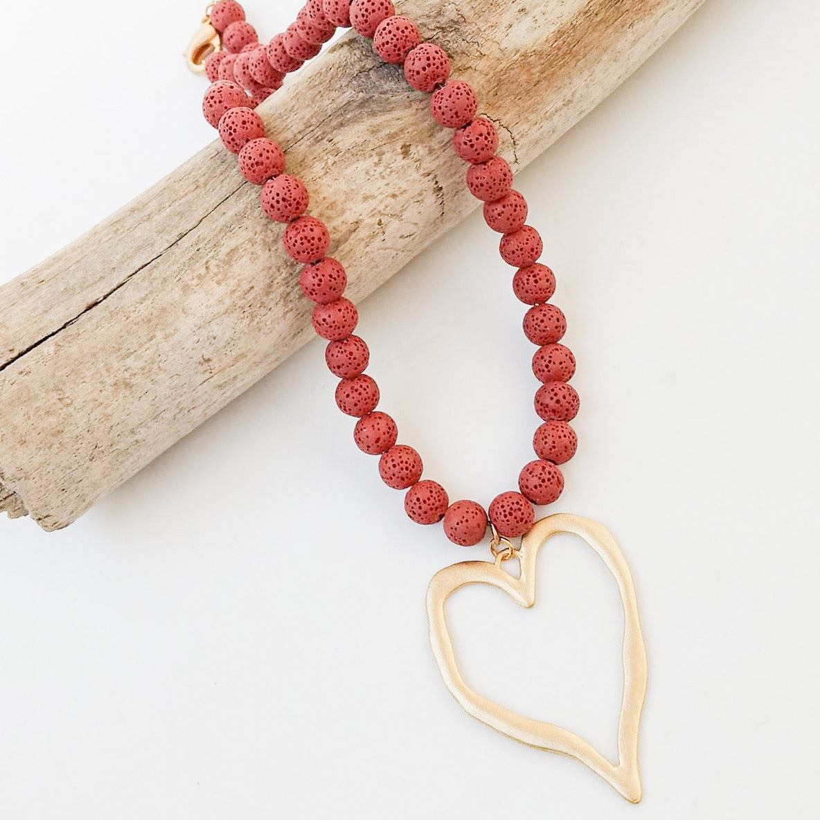 Gemstone Beaded Necklace w/ XL Heart