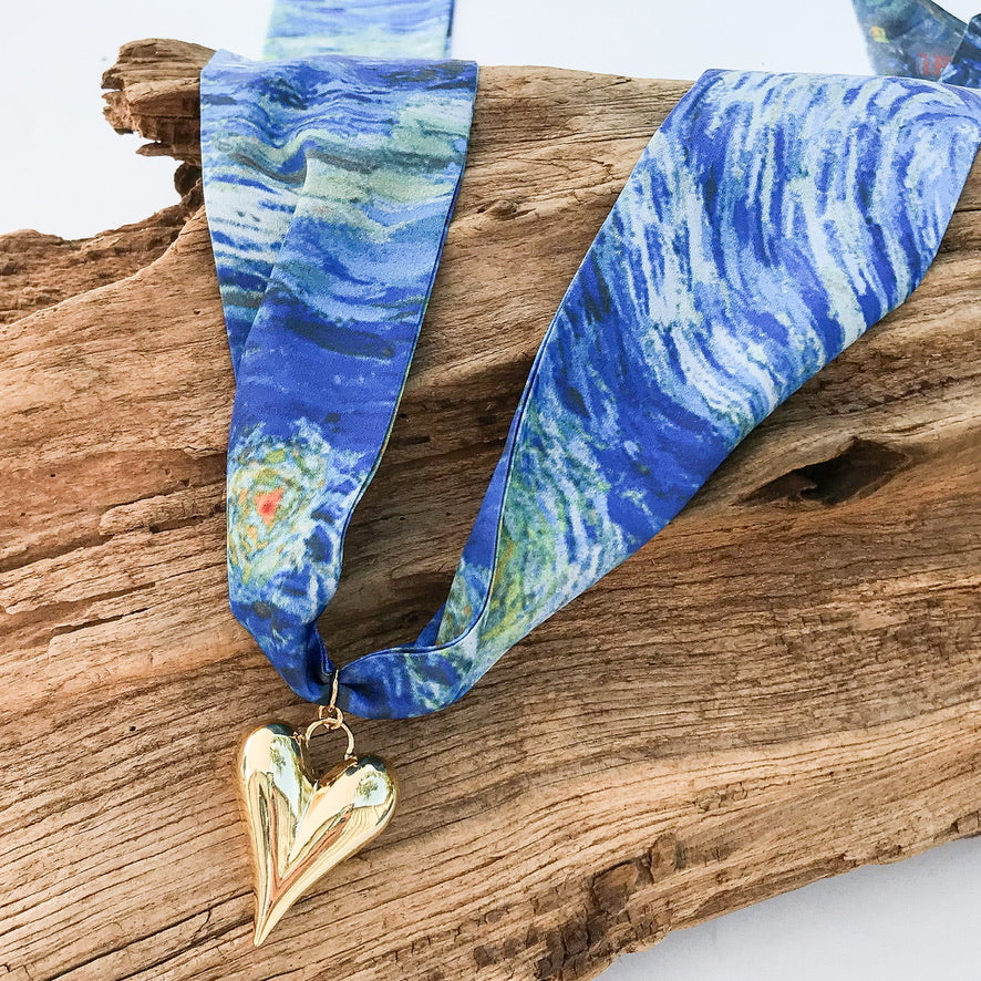 Puff Heart on Scarf Necklace