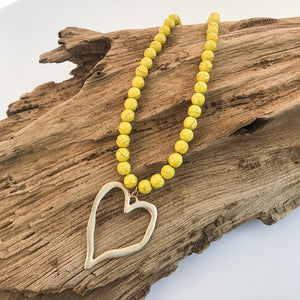 Gemstone Beaded Necklace w/ XL Heart